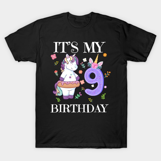 Cute Unicorn It's My 9th Birthday T-Shirt by Kokomo